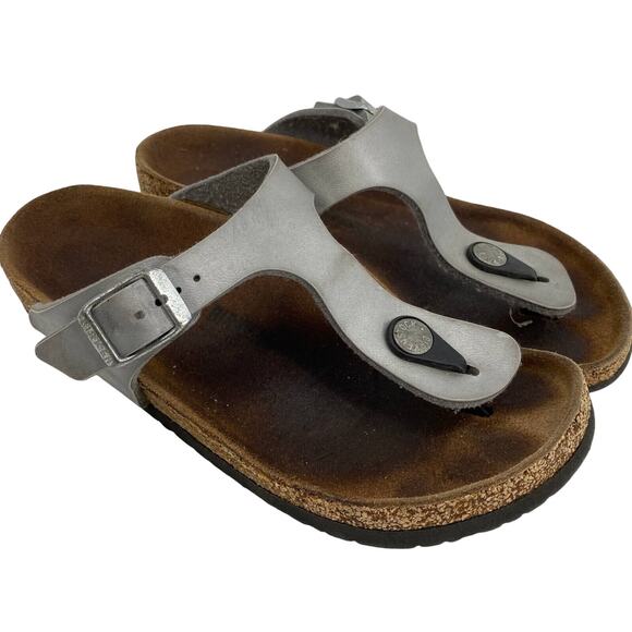 Birkenstock Gizeh Kids 33 / 2.5  Metallic Silver Birko Flor Thong Sandals Girls - Picture 1 of 6